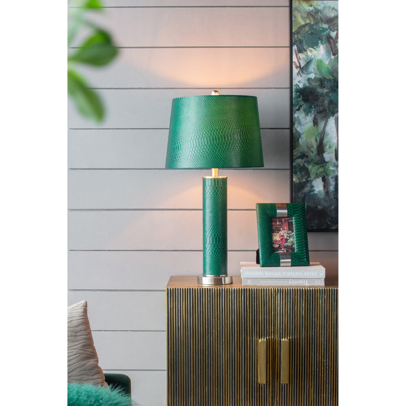 Lampe de table en cuir 14 x 14 x 27 po