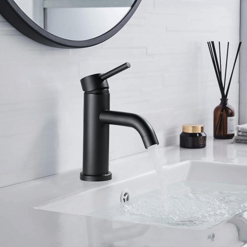 Single Hole Bathroom Faucet - 6.57" High Stainless Steel Waterfall Faucet, Matte Black