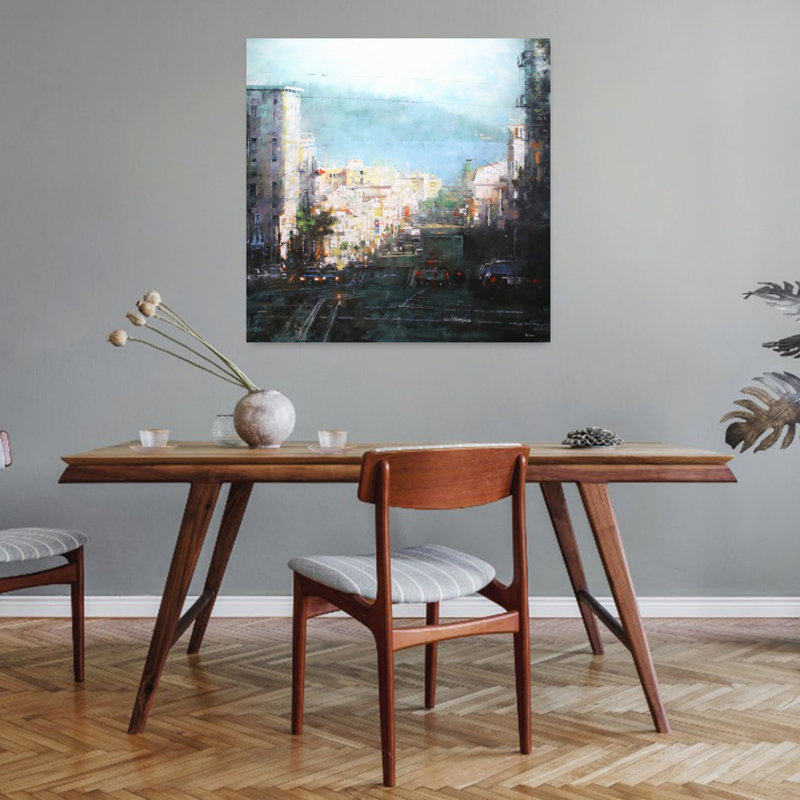 Baie, brume, paysage contemporain, art naturel, H 32 po x l 32 po