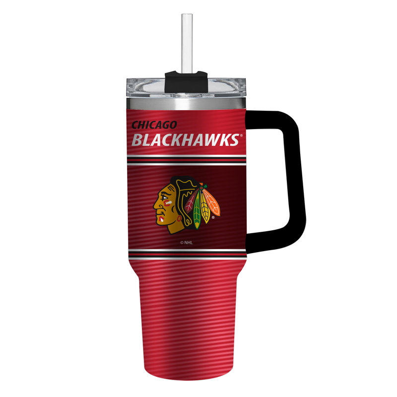 40 oz Gobelet de voyage en acier inoxydable avec paille, NHL Chicago Blackhawks