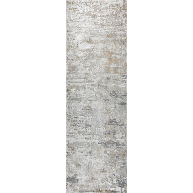 Stafford Gray & Beige Abstract High-Low Modern Rug, 2'2" x 6'0", Gray/Beige