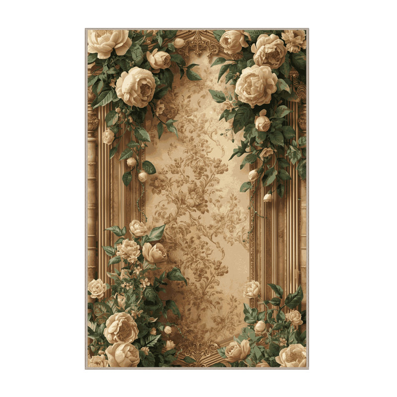 Tapis floral moelleux à poil doux brun et beige, 6x9