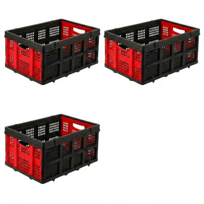Heavy Duty Collapsible Storage Baskets - Red Plastic Organizer Bins for Home and Laundry - Stackable, Collapsible, Multi-Purpose Crates - 3 Pack - Specs: 3