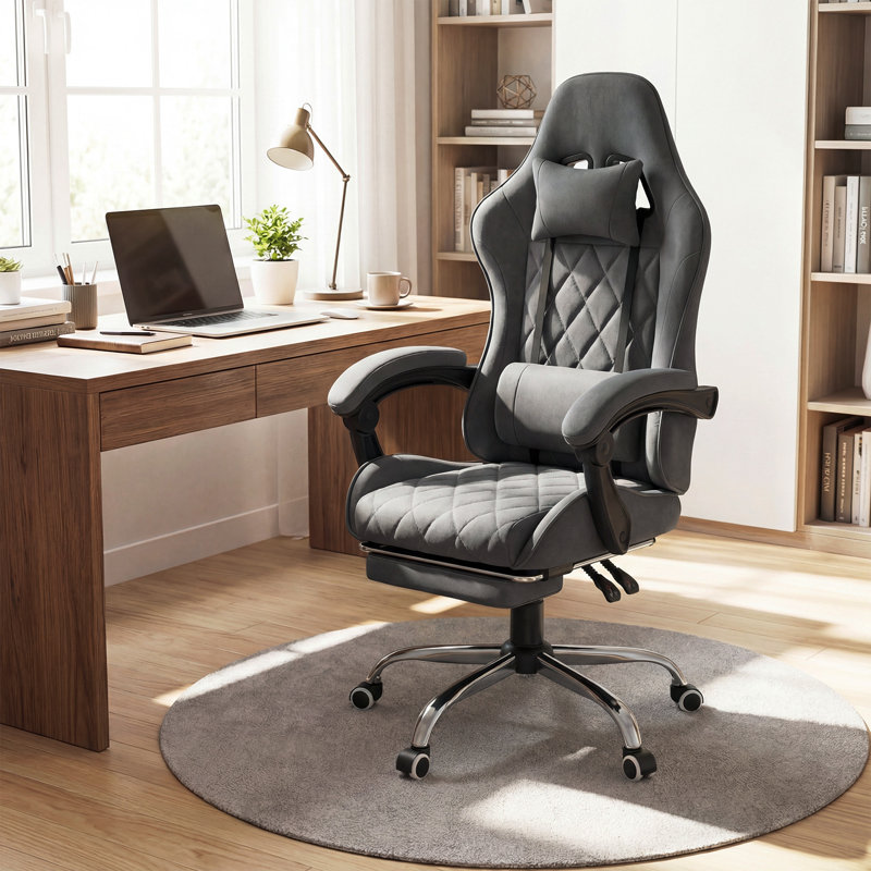 Gaming Chair with Headrest, Lumbar Support, Linkage Armrests, Reclining Backrest