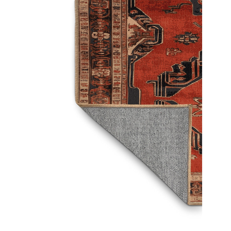 Machine Washable Art Deco Brown Area Rug, Square 4'