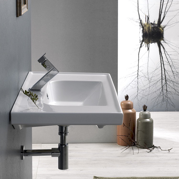 CeraStyle By Nameeks Frame 17.72'' White Ceramic Rectangular Drop-in, Wall Mount Bathroom Sink with Overflow