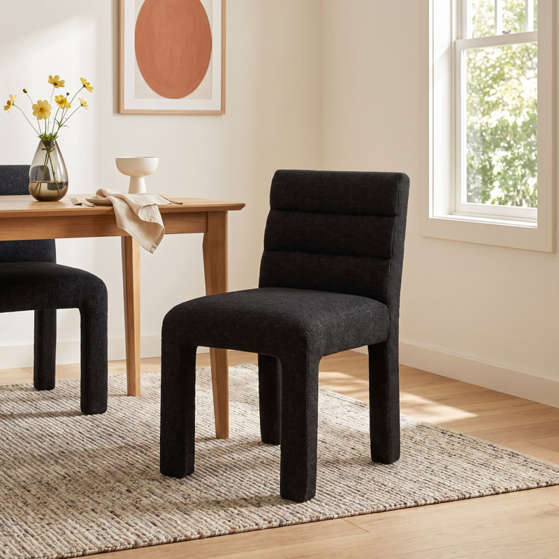 Shepha 19.70'' H Tufted Upholstered Pine Side Chair, Black Linen