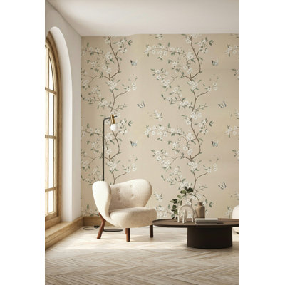 Papier peint floral délicat avec motif de papillons minimalistes
