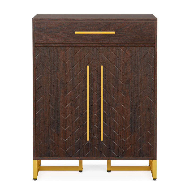 29.52 Inches Walnut 6-Tier Wooden Entryway Shoe Storage Cabinet With Doors