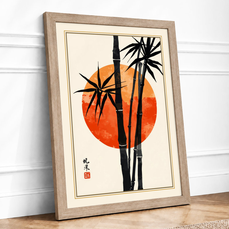 Bamboo Under Moon Japandi - Framed Print, A3 - 42.0 x 29.7 cm, Oak