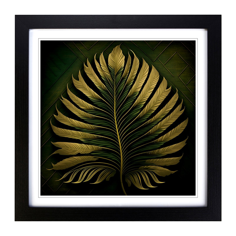 Palm Leaf Ornamental - Framed Print, Black