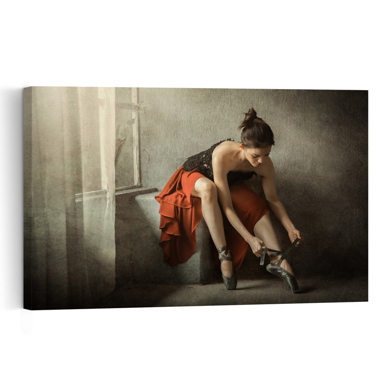 Graceful Ballerina Prepares Classic Elegant Abstract Wall Art Print 1 Piece Wrapped Canvas Wall Art, 40.64cm H x 60.96cm W
