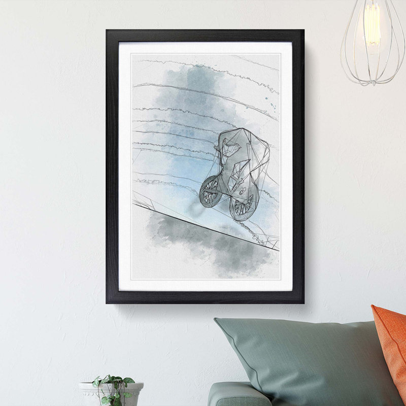 BMX Jump in Abstract - Picture Frame Graphic Art Print, 87cm H x 62cm W x 2cm D, Black Framed