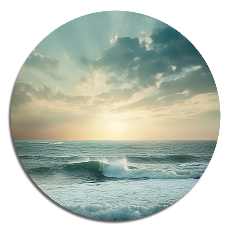 Vue de paysage de vagues côtières - art métallique rond côtier, H 16 po x l 16 po