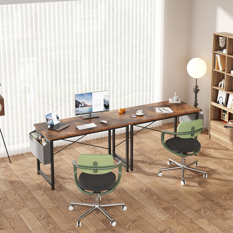 Bureau d'ordinateur de 47 po avec structure en métal, surface imperméable et sac de rangement - idéal pour le bureau, Brun