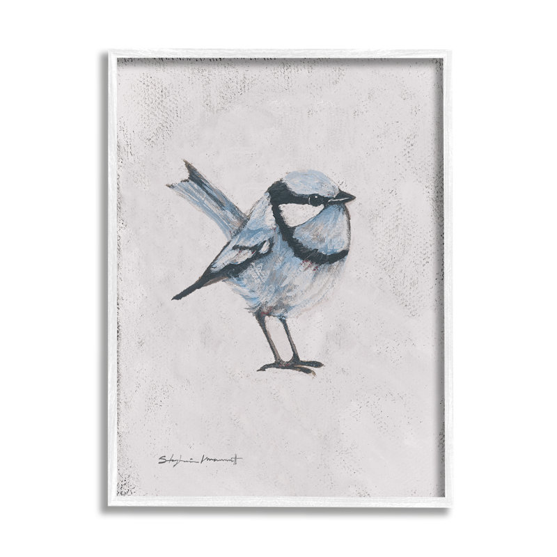 Oiseau Wren - peinture, H 14 po x l 11 po x P 1,5 po, Giclée encadrée blanc bord de mer