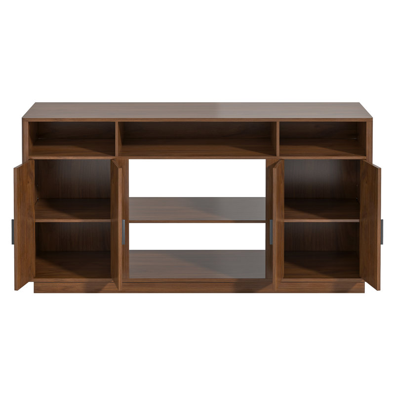 59'' Fluted Tv Stands With 4 Doors, Modern Entertainment Center With Storage And Adjust Shelves
