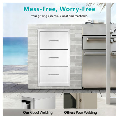 Armoire de cuisine en acier inoxydable avec 3 tiroirs et porte-essuie-tout, l 17 po x H 30 po x P 21 po, organisateur de rangement durable pour le comptoir ou sous l'armoire