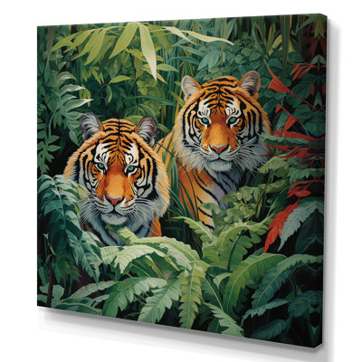 Asian Art Tigers In Jungle VI - Asian Art Framed Canvas Print