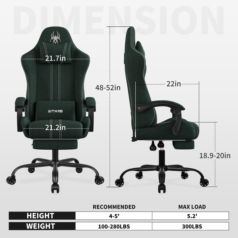 Latitude Run® Fabric Gaming Chair, High Back Ergonomic Gamer Chair for Adult,, Blue