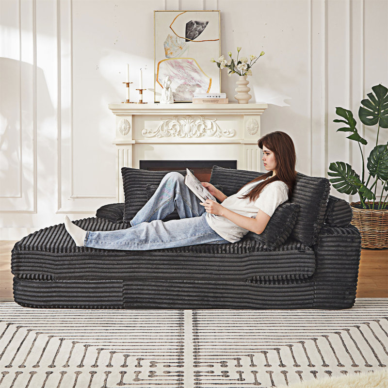 Canapé-lit avec coussin, Velours côtelé noir
