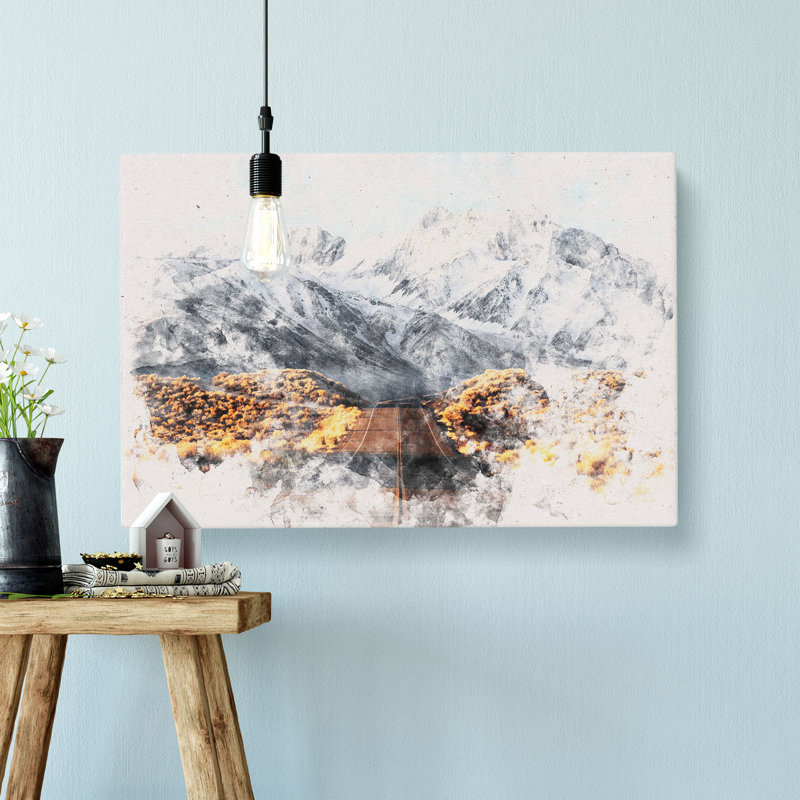 Road to the Mountains in California Watercolour - Wrapped Canvas, 35cm H x 50cm W x 3cm D