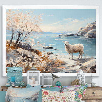Minimalism Sheep On The Beach - Sheep Canvas Wall Art