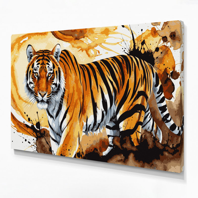 «Big Cats», tigré doré sur toile beige, 16" H x 20" W