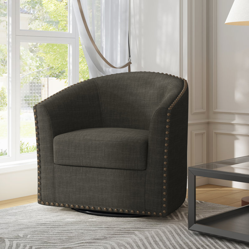 Yamber Upholstered Swivel Barrel Chair, Gray Polyester
