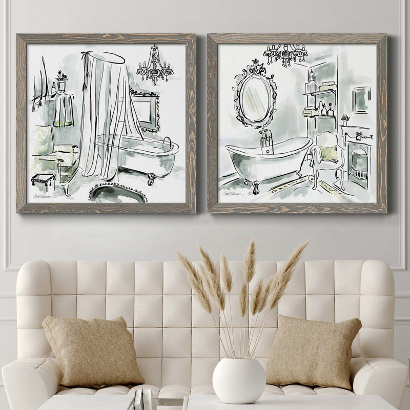 «Opulent Bath I», ensemble de 2 peintures sur toile encadrées, Encadré gris, H 35,5 po x l 71 po x P 1,5 po