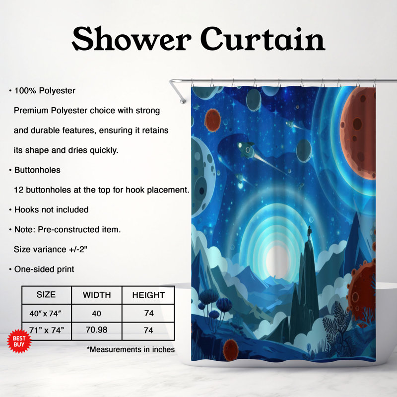 Rideau de douche standard 1 pièce Daloris Simple Toons, H 74 po x l 71 po