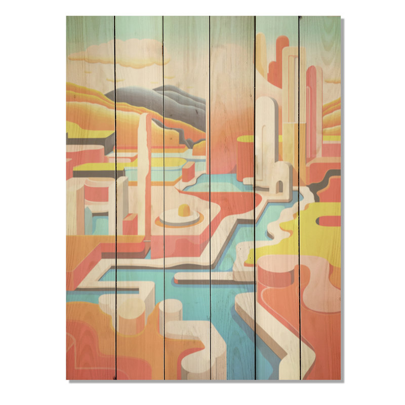 «Pastle De Stijl Industrial Geyser», art mural sur bois de pin naturel, H 20 po x l 10 po
