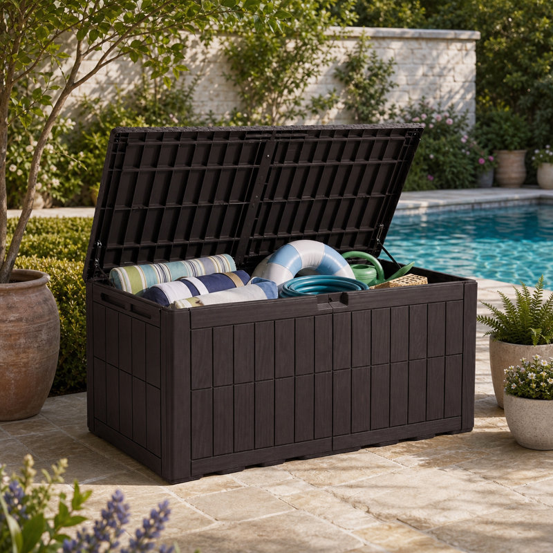 Coffre extérieur pour terrasse avec serrure, Noir, 130