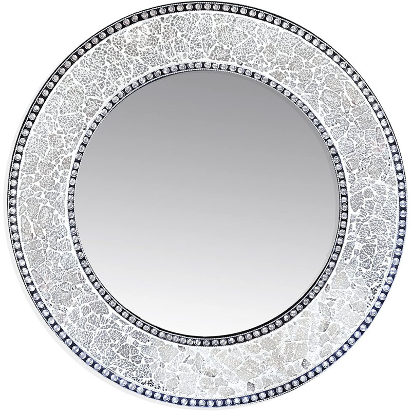 Artisan Silver Mosaic 24'' Round Wood & Glass Wall Mirror