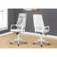 Chaise de bureau ergonomique en maille grise et en métal blanc, siège très large et profond avec pivot réglable à 360 degrés, base en métal