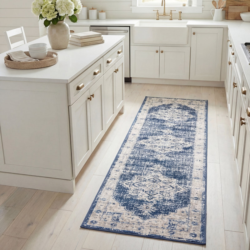 Tapis oriental bleu marine Aurelle, Tapis de couloir 2 pi x 8 pi