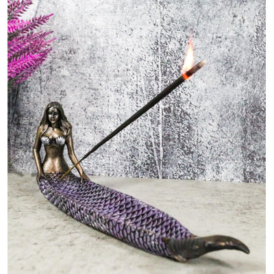 Purple Hues Ocean Mermaid Ariel Sitting With Tail Out Basin Catch Incense Burner