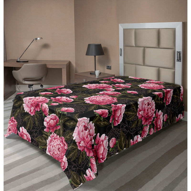 Ambesonne Tropical Flat Sheet Exotics Leafy Pattern Art California, Twin XL Flat Sheet, Pink/Olive Green Floral