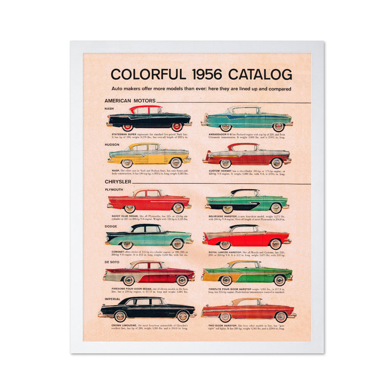 American Car Catalog, Poster, White Framed, 11"H x 14"W