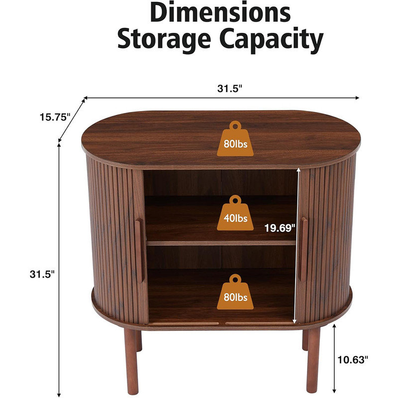 Walnut Fluted MDF Sideboard Buffet Cabinet with Slide Doors
