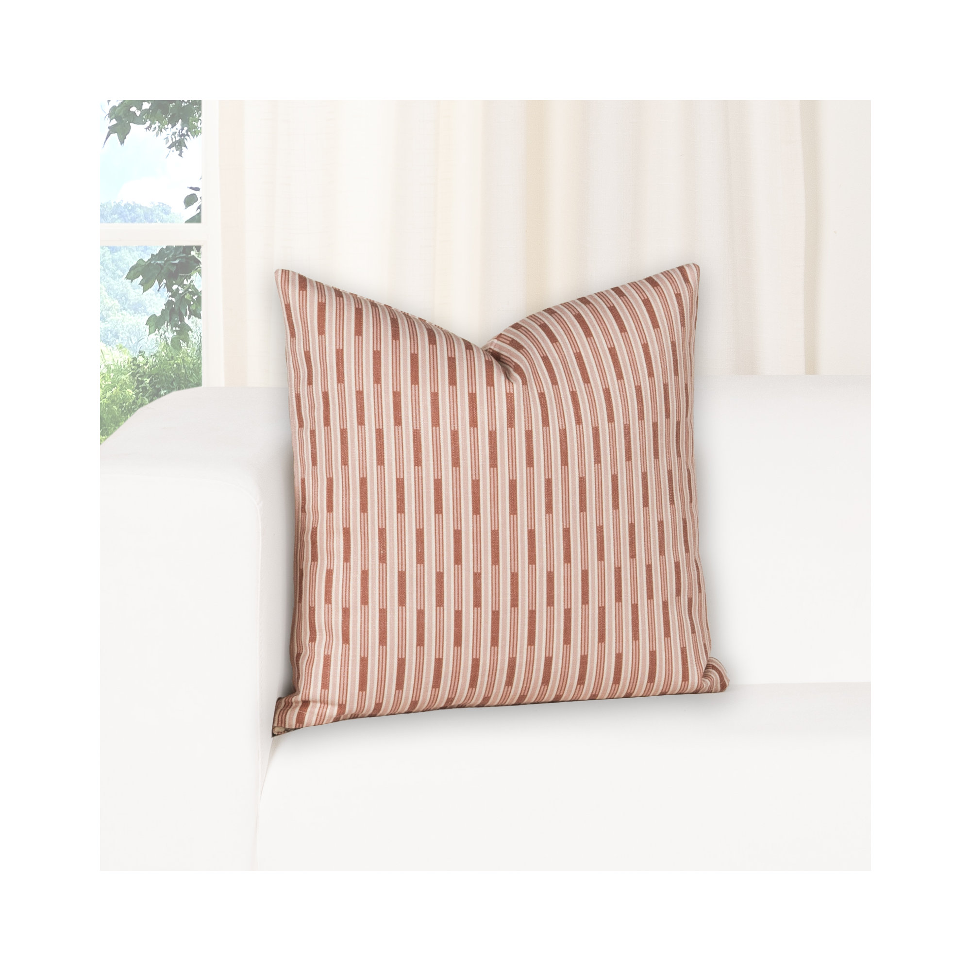 Benton Stripe Accent Pillow, Feather, Square 20", Red