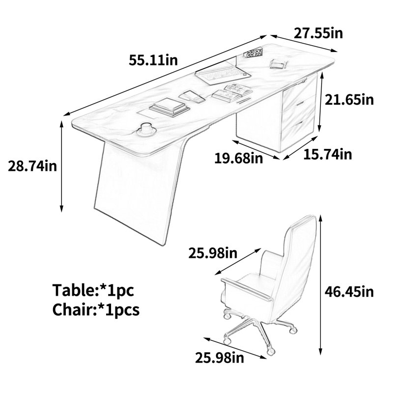 French-inspired design desk, 28.74" H x 55.11" W x 27.55" D