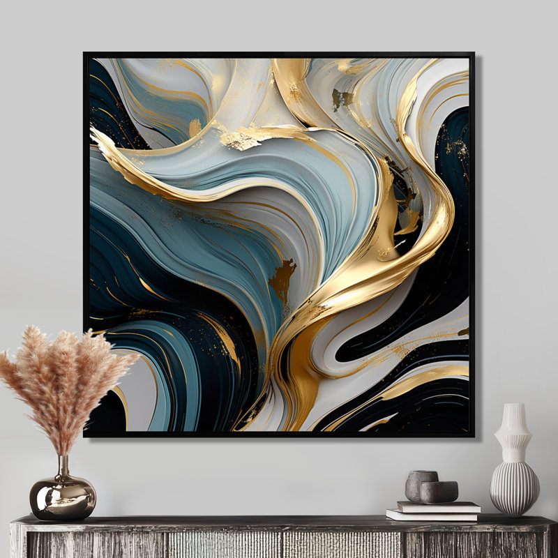 «Futur marée», art abstrait de vagues modernes, Toile avec cadre flottant noir, H 16 po x l 16 po x P 1 po
