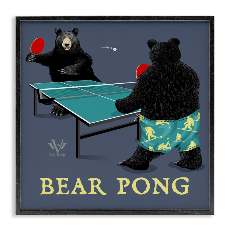 «Bear Pong Animal Humor», estampe numérique, conception de Jim Baldwin, Giclée encadrée noir minuit, H 12 po x l 12 po