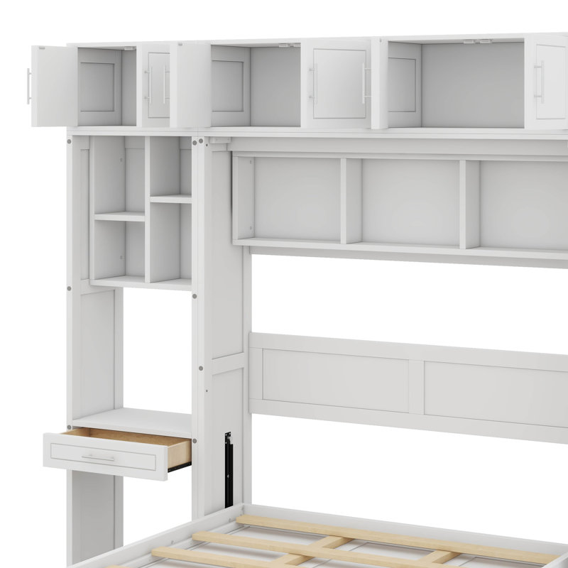 Lit escamotable mural Opulent combinant bureau, armoire supérieure et supports de rangement, Double, Blanc