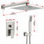 Système de douche de pluie mural de 12 pouces avec pomme de douche à main et valve brute-122422576