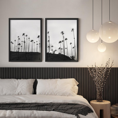 Reproduction d'art mural encadrée, noir et blanc, paysage de palmier tropical, photographie de la nature, paysage, illustration décorative pour le salon, la chambre à coucher, le bureau