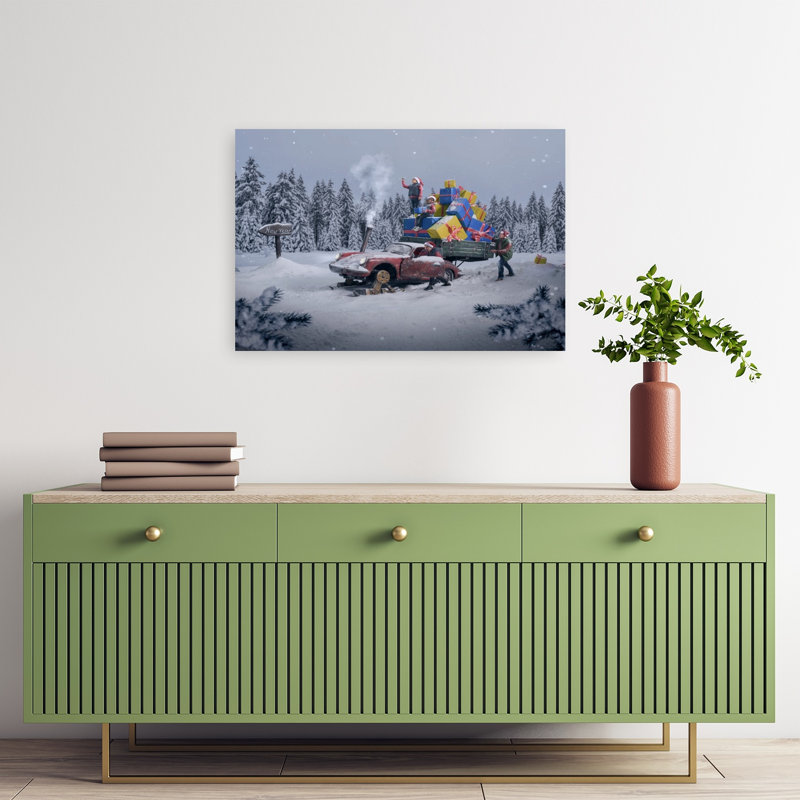 New Year Winter Journey Playful Abstract Contemporary Forest Winter Wall Art Print 1 Piece Wrapped Canvas Wall Art
