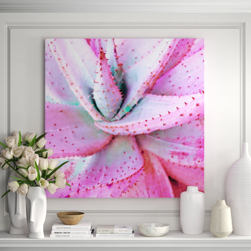 Pink Aloe Print, 46" H x 46" W x 2.5" D, Aluminum