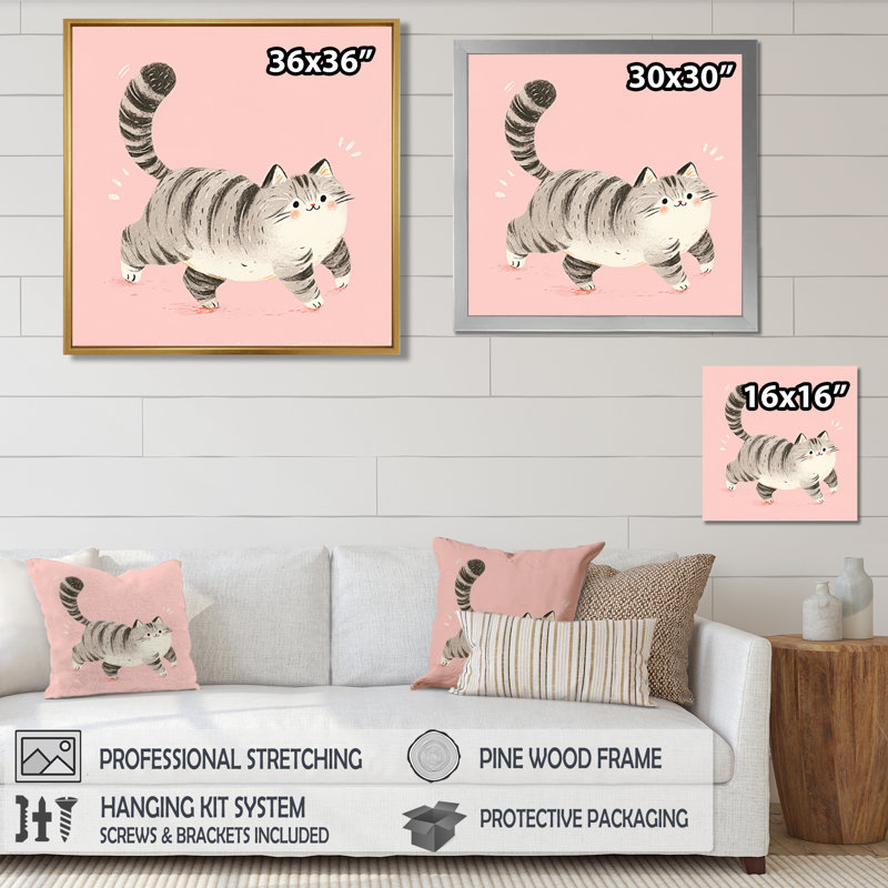 «Fluffy Tiger Cat On» - reproduction d'art murale chat, Toile tendue, H 16 po x l 16 po x P 1 po